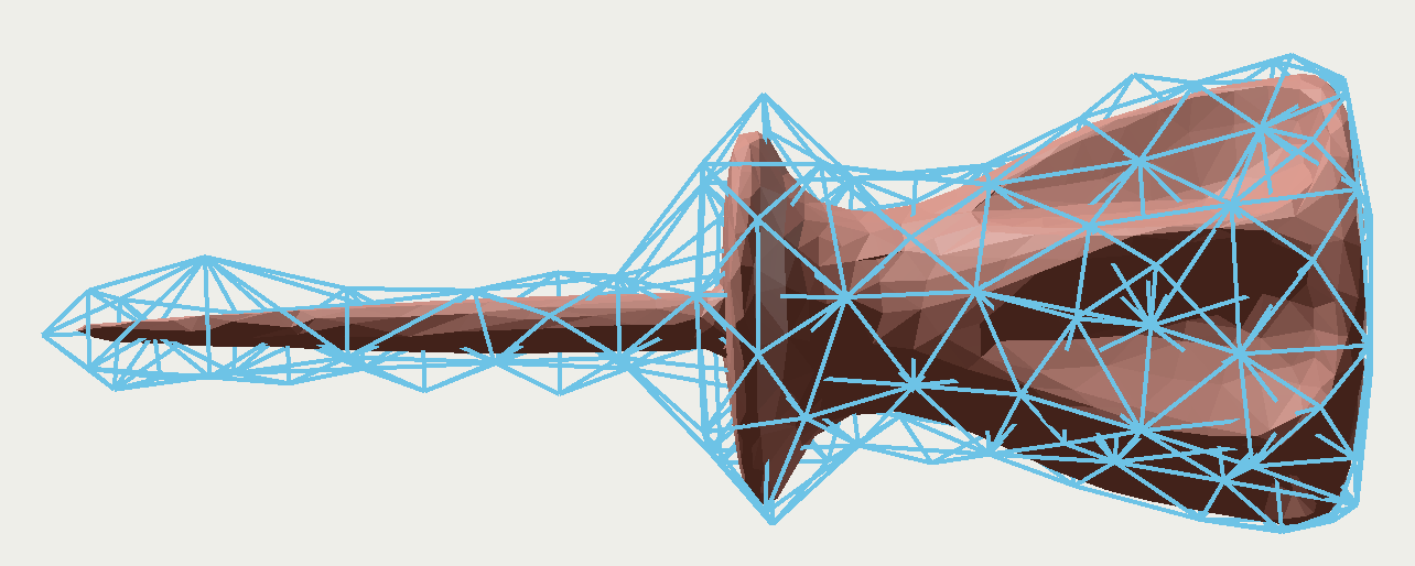 A screwdriver mesh and its automatically generated cage (blue)