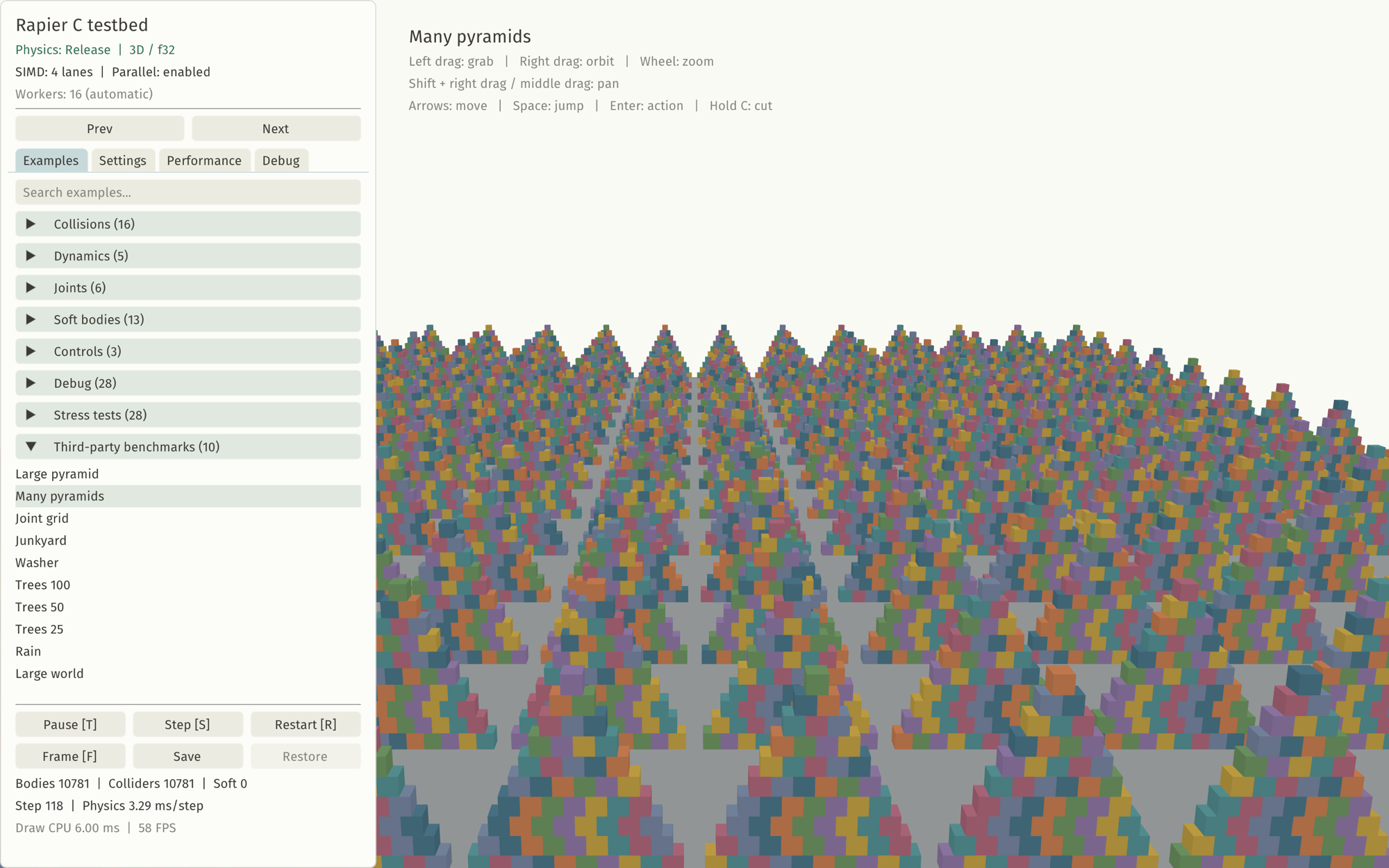 The Rapier C testbed running the many pyramids example